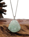 Baikalla Jewelry Jade Buddha Pendant Copy of Copy of Baikalla™ "Laughing Buddha" Genuine Vibrant Green Jadeite Buddha Pendant Necklace With 14k White Gold Diamond Bail