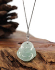 Baikalla Jewelry Jade Buddha Pendant Copy of Copy of Baikalla™ "Laughing Buddha" Genuine Vibrant Green Jadeite Buddha Pendant Necklace With 14k White Gold Diamond Bail