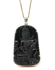 Baikalla Jewelry Jade Guanyin Pendant Necklace Pendant Only Baikalla 14k Yellow Gold "Goddess of Compassion" Genuine Black Burmese Jadeite Jade Guanyin Necklace With Gold Bail