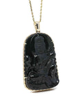 Baikalla Jewelry Jade Guanyin Pendant Necklace Pendant Only Baikalla 14k Yellow Gold "Goddess of Compassion" Genuine Black Burmese Jadeite Jade Guanyin Necklace With Gold Bail