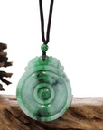 Baikalla Jewelry Jade Pendant Necklace Copy of Copy of Genuine Green Jadeite Jade "Good Luck Money Circle with Dragon Accent" Pendant Necklace With Real Jadeite Bead Necklace