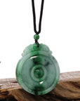 Baikalla Jewelry Jade Pendant Necklace Genuine Green Jadeite Jade "Good Luck Money Circle with Dragon Accent" Pendant Necklace With Real Jadeite Bead Necklace