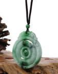 Baikalla Jewelry Jade Pendant Necklace Genuine Green Jadeite Jade "Good Luck Money Circle with Dragon Accent" Pendant Necklace With Real Jadeite Bead Necklace