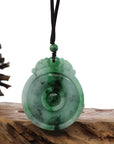 Baikalla Jewelry Jade Pendant Necklace Genuine Green Jadeite Jade "Good Luck Money Circle with Dragon Accent" Pendant Necklace With Real Jadeite Bead Necklace