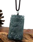 Baikalla Jewelry Jade Carving Necklace Copy of Natural Deep Blue Green Jadeite Jade "Roaring Tiger" Pendant Necklace For Men, Collectibles.