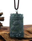 Baikalla Jewelry Jade Carving Necklace Copy of Natural Deep Blue Green Jadeite Jade "Roaring Tiger" Pendant Necklace For Men, Collectibles.