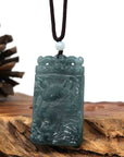 Baikalla Jewelry Jade Carving Necklace Copy of Natural Deep Blue Green Jadeite Jade "Roaring Tiger" Pendant Necklace For Men, Collectibles.