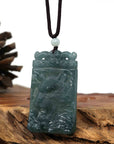 Baikalla Jewelry Jade Carving Necklace Copy of Natural Deep Blue Green Jadeite Jade "Roaring Tiger" Pendant Necklace For Men, Collectibles.
