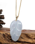 Baikalla Jewelry Jade Guanyin Pendant Necklace Copy of Genuine Ice Jadeite Jade Jin Zhi Yu Ye (Leaf) Necklace With White Gold VSI Diamond Bail