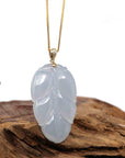 Baikalla Jewelry Jade Guanyin Pendant Necklace Copy of Genuine Ice Jadeite Jade Jin Zhi Yu Ye (Leaf) Necklace With White Gold VSI Diamond Bail