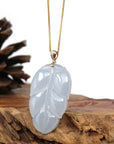Baikalla Jewelry Jade Guanyin Pendant Necklace Copy of Genuine Ice Jadeite Jade Jin Zhi Yu Ye (Leaf) Necklace With White Gold VSI Diamond Bail
