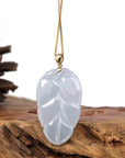 Baikalla Jewelry Jade Guanyin Pendant Necklace Copy of Genuine Ice Jadeite Jade Jin Zhi Yu Ye (Leaf) Necklace With White Gold VSI Diamond Bail