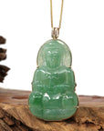 Baikalla Jewelry Jade Guanyin Pendant Necklace Copy of Copy of Copy of Baikalla 14k Yellow Gold "Goddess of Compassion" Genuine Ice Burmese Jadeite Jade Guanyin Necklace With Gold Bail