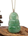 Baikalla Jewelry Jade Guanyin Pendant Necklace Copy of Copy of Copy of Baikalla 14k Yellow Gold "Goddess of Compassion" Genuine Ice Burmese Jadeite Jade Guanyin Necklace With Gold Bail
