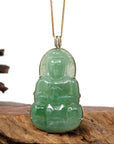 Baikalla Jewelry Jade Guanyin Pendant Necklace Copy of Copy of Copy of Baikalla 14k Yellow Gold "Goddess of Compassion" Genuine Ice Burmese Jadeite Jade Guanyin Necklace With Gold Bail