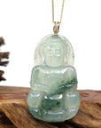 Baikalla Jewelry Jade Guanyin Pendant Necklace Copy of Baikalla 14k Yellow Gold "Goddess of Compassion" Genuine Ice Burmese Jadeite Jade Guanyin Necklace With Gold Bail