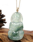 Baikalla Jewelry Jade Guanyin Pendant Necklace Copy of Baikalla 14k Yellow Gold "Goddess of Compassion" Genuine Ice Burmese Jadeite Jade Guanyin Necklace With Gold Bail