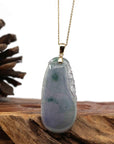 Baikalla Jewelry Jade Pendant Pendant Only Copy of Natural Ice Lavender Jadeite Jade Shou Tao ( Longevity Peach ) Necklace With 14k Yellow Gold Bail