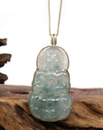 Baikalla Jewelry Jade Guanyin Pendant Necklace Copy of Copy of Baikalla 14k Yellow Gold "Goddess of Compassion" Genuine Ice Burmese Jadeite Jade Guanyin Necklace With Gold Bail