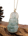 Baikalla Jewelry Jade Guanyin Pendant Necklace Copy of Copy of Baikalla 14k Yellow Gold "Goddess of Compassion" Genuine Ice Burmese Jadeite Jade Guanyin Necklace With Gold Bail