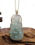Baikalla Jewelry Jade Guanyin Pendant Necklace Copy of Copy of Baikalla 14k Yellow Gold "Goddess of Compassion" Genuine Ice Burmese Jadeite Jade Guanyin Necklace With Gold Bail