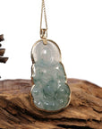 Baikalla Jewelry Jade Guanyin Pendant Necklace Copy of Copy of Baikalla 14k Yellow Gold "Goddess of Compassion" Genuine Ice Burmese Jadeite Jade Guanyin Necklace With Gold Bail