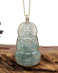 Baikalla Jewelry Jade Guanyin Pendant Necklace Copy of Copy of Baikalla 14k Yellow Gold "Goddess of Compassion" Genuine Ice Burmese Jadeite Jade Guanyin Necklace With Gold Bail