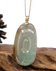 Baikalla Jewelry Jade Guanyin Pendant Necklace Copy of Genuine Ice White Jadeite Jade Fu Zai Yan Qian Pendant Necklace With 14K White Gold Bail
