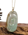 Baikalla Jewelry Jade Guanyin Pendant Necklace Copy of Genuine Ice White Jadeite Jade Fu Zai Yan Qian Pendant Necklace With 14K White Gold Bail