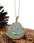 Baikalla Jewelry 18k Gold Jadeite Necklace Copy of Baikalla 18K Rose Gold Genuine Burmese Ice Jadeite Buddha Pendant with Diamonds