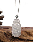 Baikalla Jewelry Jade Pendant Copy of Natural Ice White Jadeite Jade Ru Yi Necklace With 14k Yellow Gold VS1 Diamond Bail