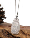 Baikalla Jewelry Jade Pendant Copy of Natural Ice White Jadeite Jade Ru Yi Necklace With 14k Yellow Gold VS1 Diamond Bail