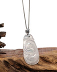 Baikalla Jewelry Jade Pendant Copy of Natural Ice White Jadeite Jade Ru Yi Necklace With 14k Yellow Gold VS1 Diamond Bail