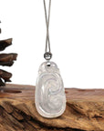 Baikalla Jewelry Jade Pendant Copy of Natural Ice White Jadeite Jade Ru Yi Necklace With 14k Yellow Gold VS1 Diamond Bail
