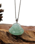 Baikalla Jewelry Jade Buddha Pendant Copy of Baikalla™ "Laughing Buddha" Genuine Vibrant Green Jadeite Buddha Pendant Necklace With 14k White Gold Diamond Bail