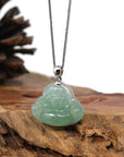 Baikalla Jewelry Jade Buddha Pendant Copy of Baikalla™ "Laughing Buddha" Genuine Vibrant Green Jadeite Buddha Pendant Necklace With 14k White Gold Diamond Bail