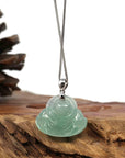 Baikalla Jewelry Jade Buddha Pendant Copy of Baikalla™ "Laughing Buddha" Genuine Vibrant Green Jadeite Buddha Pendant Necklace With 14k White Gold Diamond Bail