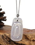 Baikalla Jewelry Jade Guanyin Pendant Necklace Copy of Genuine Ice White Jadeite Jade Fu Zai Yan Qian Pendant Necklace With 14K White Gold Bail