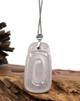 Baikalla Jewelry Jade Guanyin Pendant Necklace Copy of Genuine Ice White Jadeite Jade Fu Zai Yan Qian Pendant Necklace With 14K White Gold Bail