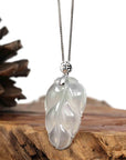 Baikalla Jewelry Jade Guanyin Pendant Necklace Copy of Genuine Ice Jadeite Jade Jin Zhi Yu Ye (Leaf) Necklace With White Gold VSI Diamond Bail