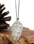 Baikalla Jewelry Jade Guanyin Pendant Necklace Copy of Genuine Ice Jadeite Jade Jin Zhi Yu Ye (Leaf) Necklace With White Gold VSI Diamond Bail