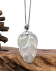 Baikalla Jewelry Jade Guanyin Pendant Necklace Copy of Genuine Ice Jadeite Jade Jin Zhi Yu Ye (Leaf) Necklace With White Gold VSI Diamond Bail