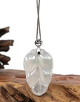 Baikalla Jewelry Jade Guanyin Pendant Necklace Copy of Genuine Ice Jadeite Jade Jin Zhi Yu Ye (Leaf) Necklace With White Gold VSI Diamond Bail