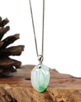 Baikalla Jewelry Jadeite Jade Buddha & Guanyin Copy of Natural Jadeite "Longevity Peach" ShouTao Necklace With 18k White Gold Diamond Bail
