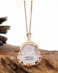 Baikalla Jewelry 18k Gold Jadeite Necklace Copy of Baikalla 18K Rose Gold Genuine Burmese Ice Jadeite Buddha Pendant with Diamonds High Jewelry