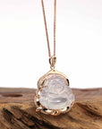 Baikalla Jewelry 18k Gold Jadeite Necklace Copy of Baikalla 18K Rose Gold Genuine Burmese Ice Jadeite Buddha Pendant with Diamonds High Jewelry