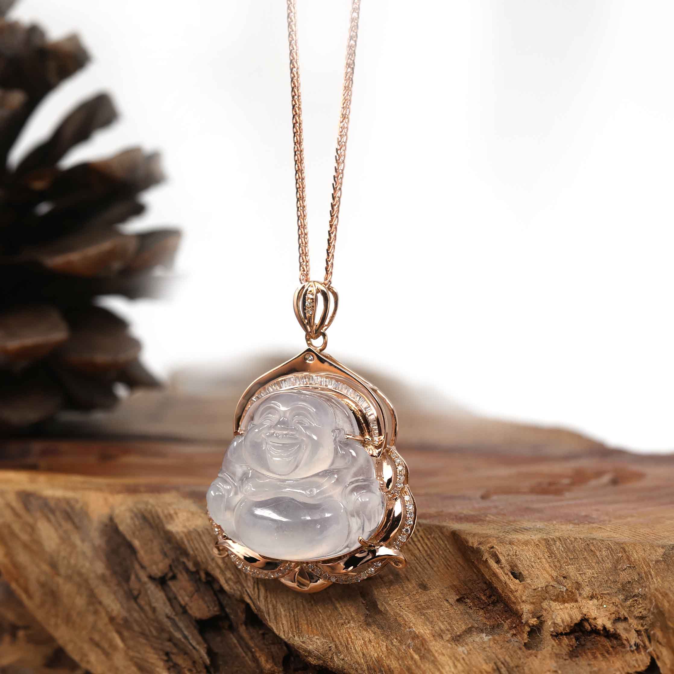 Baikalla 18K Rose Gold Genuine Burmese Ice Jadeite Buddha Pendant with ...