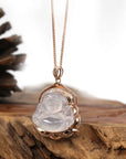 Baikalla Jewelry 18k Gold Jadeite Necklace Copy of Baikalla 18K Rose Gold Genuine Burmese Ice Jadeite Buddha Pendant with Diamonds High Jewelry