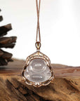 Baikalla Jewelry 18k Gold Jadeite Necklace Copy of Baikalla 18K Rose Gold Genuine Burmese Ice Jadeite Buddha Pendant with Diamonds High Jewelry