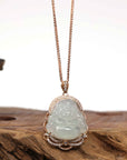 Baikalla Jewelry 18k Gold Jadeite Necklace Copy of Copy of Baikalla 18K Rose Gold Genuine Burmese Ice Jadeite Buddha Pendant with Diamonds High Jewelry